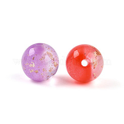 ツートン透明樹脂ビーズ  ラウンド  キラキラパウダー＆金箔付き  ミックスカラー  12mm  穴：2mm&nbsp;X1-RESI-N042-12mm-12