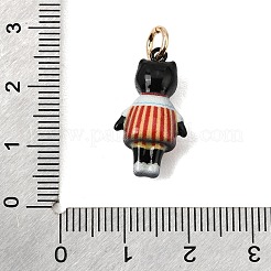 プリントブラスペンダント  猫の形をしたストライプ柄のエプロンチャーム  ゴールドカラー  ブラック  22x12x7mm  穴：4mm&nbsp;KK-CBA1A42-01G