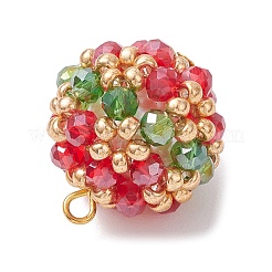 Christmas Electroplate Glass & Round Rocailles & Glass Pearl Beaded Pendants&nbsp;PALLOY-MZ00878