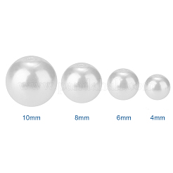環境に優しい染めガラスパールラウンドパールビーズ  ホワイト  4~10mm  穴：0.7~1.5mm  430個/箱&nbsp;HY-PH0003-RB001-B