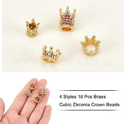 16Pcs 4 Style Brass Cubic Zirconia Beads&nbsp;KK-NB0001-53