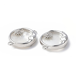 Eco-Friendly Rack Plating Brass Pave Clear Cubic Zirconia Connector Charms with White Shell&nbsp;KK-F845-02P