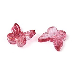 透明スプレー塗装ガラスチャーム  グリッターパウダー付き  蝶  インディアンレッド  9.5x11x3mm  穴：0.8mm&nbsp;X-GLAA-T016-22F