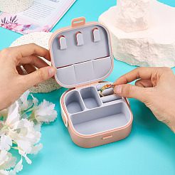 スクエア PU レザー & PP & シリコン ジュエリー セット ボックス  旅行用ポータブルジュエリーケース  収納ボックス  ネックレス用  リング  ピアスとペンダント  ピンク  10x9.7x3.8cm&nbsp;AJEW-TAC0014-13C