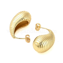 Rack Plating Grooved Teardrop Brass Stud Earrings for Women&nbsp;EJEW-B053-01G-01
