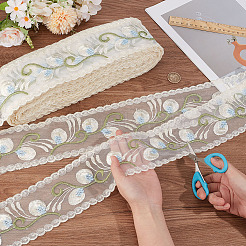 10Yards Polyester Flower Embroidery Elastic Lace Ribbon&nbsp;OCOR-NB0002-14B