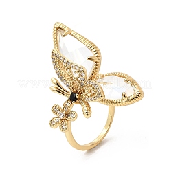 Brass Micro Pave Cubic Zirconia Cuff Rings for Women&nbsp;LS-RJEW-K312-02G