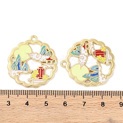 ラックメッキ合金ペンダント  エナメル  カドミウムフリー＆ニッケルフリー＆鉛フリー  ゴールドカラー  月と雲のチャーム付きの花  レッド  30x27x1.3mm  穴：1.8mm&nbsp;FIND-M020-06G-01