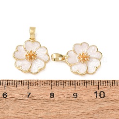 真鍮製エナメルペンダント  花のチャーム  18KGP本金メッキ  18x16.5x4.5mm  穴：2x4.5mm&nbsp;KK-CBADD64-01G