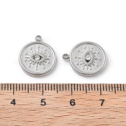 304ステンレススチールラインストーンペンダント  フラットラウンドナザールボンジュウ  ステンレス鋼色  15.5x13x2.5mm  穴：1.5mm&nbsp;STAS-Z121-52P