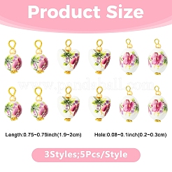 15個 3スタイルのプリントハンドメイド磁器ペンダント  鉄パーツ  ホワイト  19~20mm  穴：2~3mm  5個/スタイル&nbsp;PALLOY-YW00194