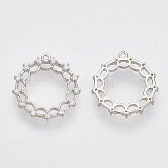 真鍮マイクロパヴェクリアキュービックジルコニアペンダント  ニッケルフリー  丸いリング  プラチナ  17x15.5x2mm  穴：1mm&nbsp;ZIRC-Q021-028P-NF
