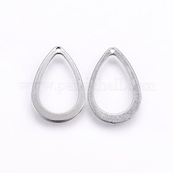 変色しにくい201ステンレススチールオープンペンダント  ティアドロップ  ステンレス鋼色  17x11.5x0.8mm  穴：0.8mm&nbsp;STAS-E438-44P