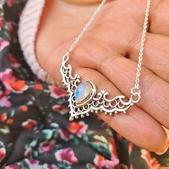 女性用中空三角形合金とホワイト合成オパールペンダントネックレス  銀  15.75インチ（40cm）&nbsp;FS-WG91181-01