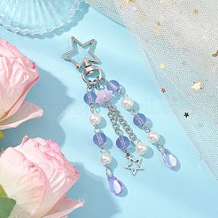 アクリル＆ABSプラスチックパールクラゲペンダント装飾  バッグ飾り用のスター合金製回転留め金チャーム  ライラック  106mm&nbsp;KEYC-JKC01066-03
