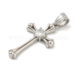 304ステンレススチールキュービックジルコニアペンダント  クロスチャーム  ステンレス鋼色  31x18x4mm  穴：6x4.5mm&nbsp;STAS-C102-02P