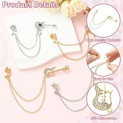 4Pcs 4 Styles Alloy Rhinestone Hanging Chain Brooch&nbsp;JEWB-CJ0003-55