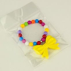 ファッション子供用のアクリルブレスレット  ストレッチブレスレット  アクリルちょう結びのペンダントとチベット様式のハンガー付き  ミックスカラー  45mm&nbsp;BJEW-JB00838