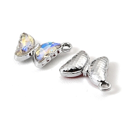 UVメッキ合金ガラスペンダント  バタフライチャーム  多面カット  ミックスカラー  プラチナ  14x17.5x4.5mm  穴：1.6mm&nbsp;FIND-K032-22P