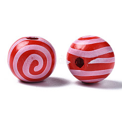 Painted Natural Wood European Beads&nbsp;WOOD-S057-030E