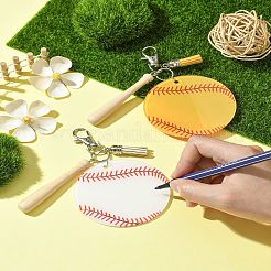 野球アクリル＆木製ペンダント装飾  鉄の回転カニカン付き  ホワイト  121mm&nbsp;HJEW-YW00012-01