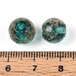 手作りゴールドパウダー入りランプワークビーズ  ラウンド  ミディアムターコイズ  9~10x9~10mm  穴：1.5mm&nbsp;LAMP-T016-10C