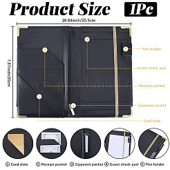 ポケット付きPUレザーサーバーブック  合金パーツ  長方形  ブラック  200x123x13mm&nbsp;AJEW-WH20020-629A