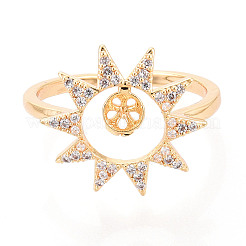 Sun Shape Brass Micro Pave Clear Cubic Zirconia Cup Peg Ring Settings&nbsp;KK-T076-16G