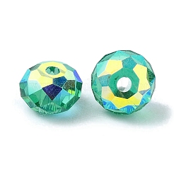 Ab色のメッキガラスビーズ  ファセットロンデル  グリーン  6x4mm  穴：1.4mm&nbsp;EGLA-P059-03A-AB07