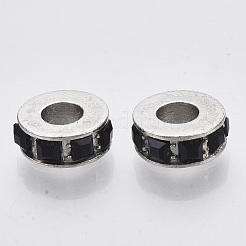 合金ヨーロピアンビーズ  ガラスラインストーン付き  大穴ビーズ  コラム  アンティークシルバー  ミックスカラー  12x5mm  穴：5mm&nbsp;X-MPDL-N038-01