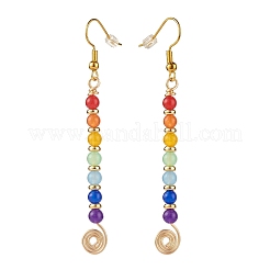 Natural Malaysia Jade Round Beads Long Dangle Earrings&nbsp;EJEW-JE04702