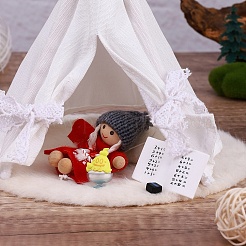 布製キャンプテントミニチュア装飾品  木の棒で  マイクロランドスケープドールハウスアクセサリー  小道具の装飾のふりをする  ホワイト  130mm&nbsp;PW-WGC25ED-01