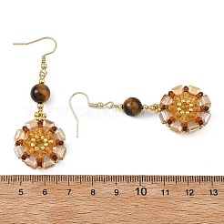 ガラスシードビーズはピアスをぶら下げる  ラウンド  天然石ミックスの丸いビーズのドロップピアス（女性用）  ゴールドカラー  ミックスカラー  62x22mm  4のペア/セット&nbsp;EJEW-MZ00763