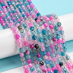 天然石瑪瑙ビーズ連売り  多面カットラウンド  染め＆加熱  ショッキングピンク  4mm  穴：0.8mm  約91個/連  14.57インチ（37cm）&nbsp;X-G-Q1000-01H