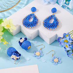 3ペア3スタイルのイヤリングセット  真鍮ラフィアダングルスタッドピアスを含む  鉄製のラフィアの花と丸いダングルイヤリング  ステンレススチールウールのダングルイヤリング  ゴールドカラー  ブルー  45~68.5x22.5~41mm  1ペア/スタイル&nbsp;EJEW-TA000-70C