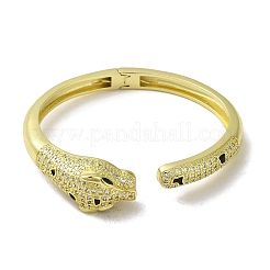 Brass Pave Clear & Green Cubic Zirconia Leopard Open Cuff Bangle for Women&nbsp;BJEW-K246-20B-G