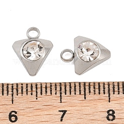 201ステンレススチールラインストーンペンダント  三角形のチャーム  ステンレス鋼色  クリスタル  10x8x4mm  穴：2mm&nbsp;RB-CBABFDA-12P-01