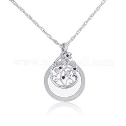 Flat Round with Flower Magnifying Glass Pendant Alloy Rope Chain Necklaces for Women&nbsp;NJEW-WH0013-74S