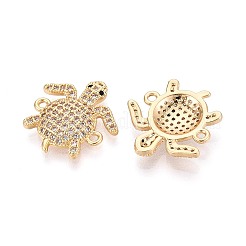 Brass Micro Pave Clear and Black Cubic Zirconia Turtle Links Connector Charms&nbsp;KK-T074-124G