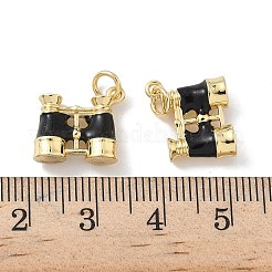 真鍮製エナメルペンダント  望遠鏡のチャーム  丸カン付き  ラックめっき  18KGP本金メッキ  鉛フリー＆カドミウムフリー  長持ちメッキ  ブラック  17x15x5mm  穴：3.5mm&nbsp;KK-P325-23G-01