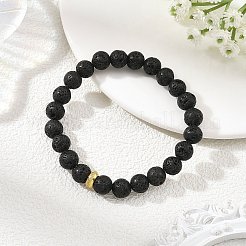 8.5mm天然溶岩石ラウンドビーズストレッチブレスレット（女性用）  ゴールドカラー  ブラック  内径：2.20インチ（5.6cm）&nbsp;BJEW-JB14351