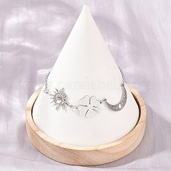 304ステンレススチールリンクブレスレット  女性用アズキチェーンブレスレット  太陽とクローバーと月  ステンレス鋼色  7.09インチ（18cm）&nbsp;SA-CBA7739-03P