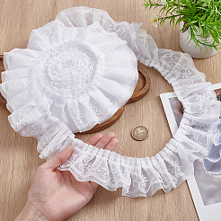シルクシフォン生地のリボン  衣服アクセサリー用のレーストリミング  ホワイト  2-3/8インチ（60mm）&nbsp;OCOR-WH0008-086