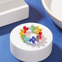 グラス ブレイド ビーズ フィンガー リング  女性用ステンレススチールワイヤーラップジュエリー  カラフル  usサイズ8 1/2(18.5mm)&nbsp;RJEW-JR00568