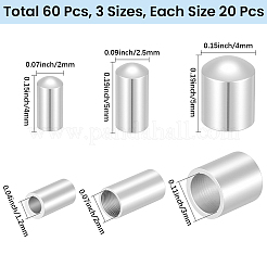 60個 3種類の真鍮コードエンド  エンドキャップは長持ちしますメッキ  925銀メッキ  4~5x2~4mm  内径：1.2~3mm  20個/スタイル&nbsp;KK-CN0003-44S