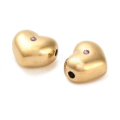 304ステンレススチールビーズ  バララインストーン付き  ハート  14KGP本金メッキ  8.5x10x6mm  穴：1.5mm&nbsp;STAS-L022-053G-01