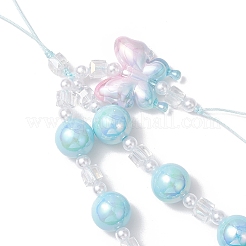 アクリル携帯ストラップ  プラスチック＆ガラスビーズ付き  蝶  シアン  212mm&nbsp;HJEW-JM03323-02