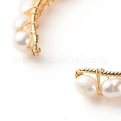 真鍮製カフバングル  天然真珠ビーズと銅線を使用  ゴールドカラー  1/4インチ（0.65cm）  内径：2-1/8インチ（5.4cm）&nbsp;BJEW-JB06615