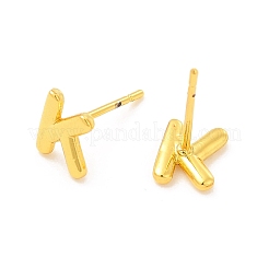 Brass Hollow Out Initial Letter Stud Earrings&nbsp;EJEW-A044-01G-K