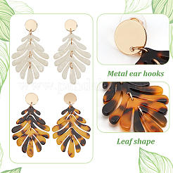 2 Pairs 2 Colors Acrylic Tropical Leaf Dangle Stud Earrings&nbsp;EJEW-AN0001-19